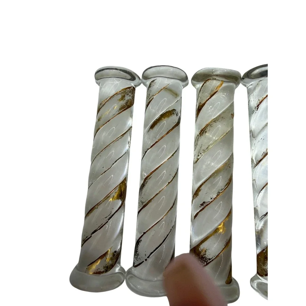 Vintage Glass Knife Rests Gold‎ White Spiral Set of 6 Mid-Century